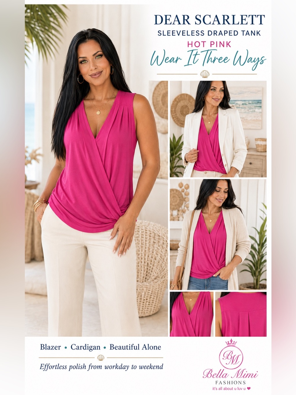 NIB Dear Scarlett Sleeveless Draped Tank Top - Hot Pink sizes 2X /XL 🩷 BRB SL 9 - Picture 4 of 5
